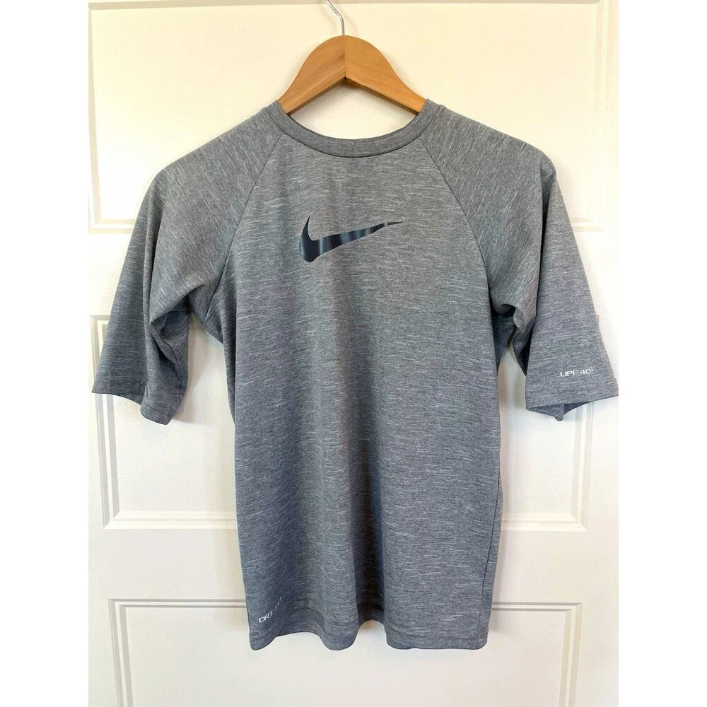 Nike Swim Dri-FIT UPF 40+ Gray Short Sleeve Rash Guard Men’s XL Athletic Shirt